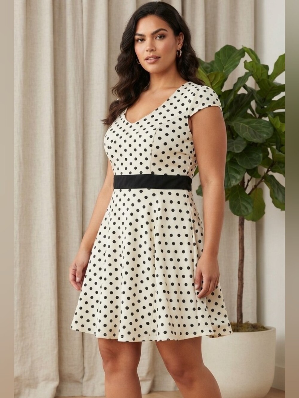 O'-Sher Retro Black White Polka Dot Fit-and-Flare Mini Dress XXL